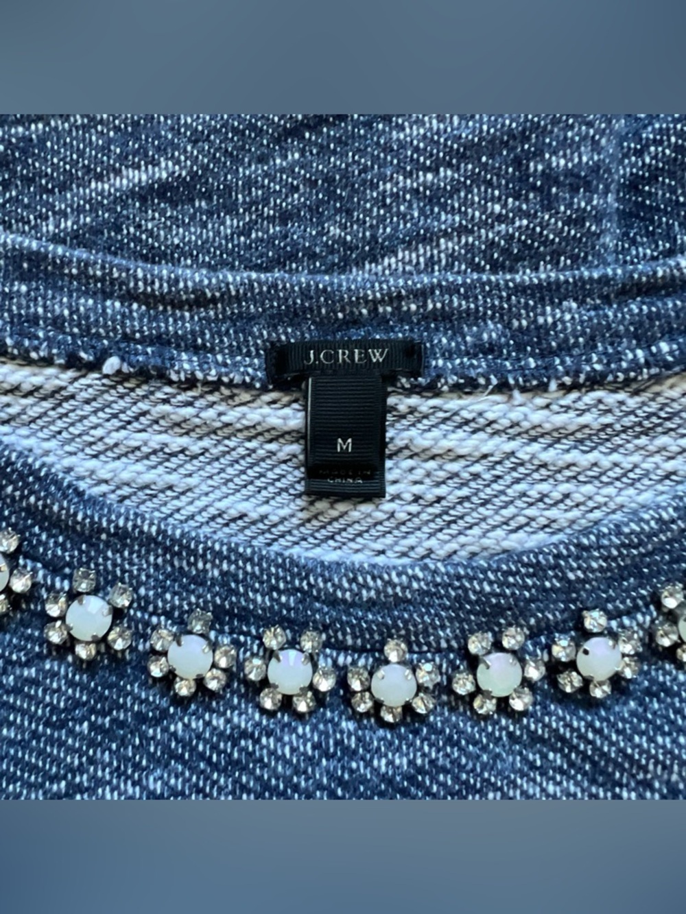 J. Crew Marled Cotton Embellished Neck Crewneck Preppy Minimalist Lagenlook Sz M - Picture 2 of 8